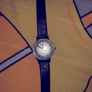 Ladies bubble dial watch with numbers black strap